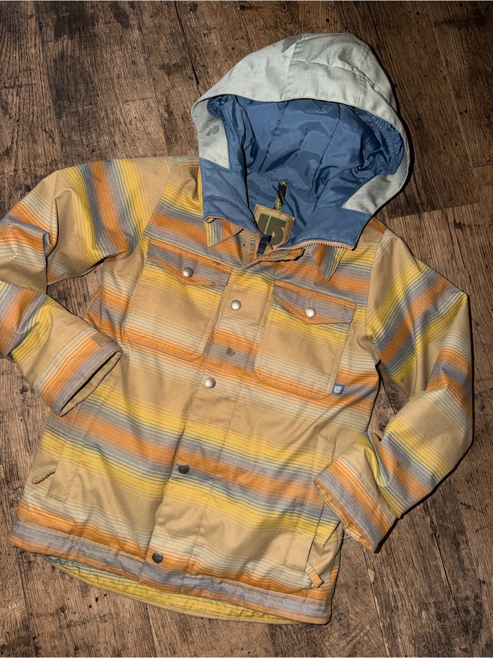 Boys Burton Plaid Coat Size Small 7-8 Winter Jacket Hooded Snowboard Ski
